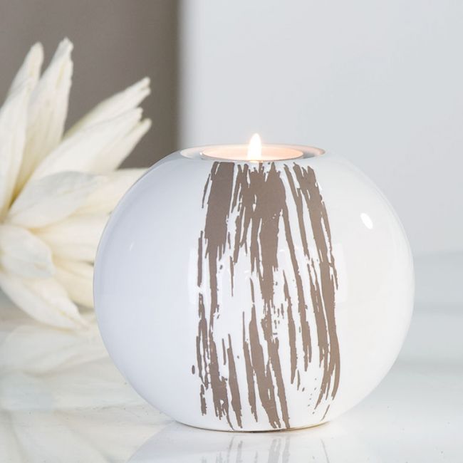 Windlicht "Stripes" aus Keramik weiß/grau glasiert für Teelichter von Casablanca