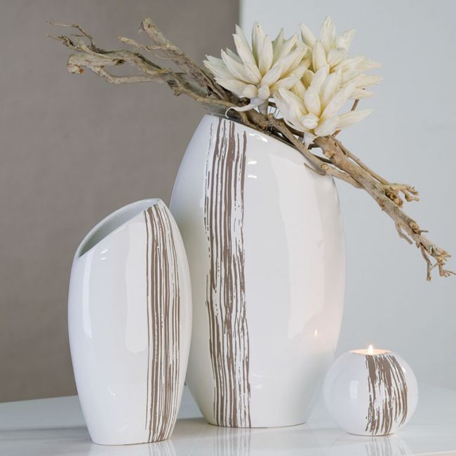 Vase "Stripes" aus Keramik weiß/grau glasiert 40 cm von Casablanca