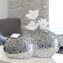 Vase "Creole" aus Keramik Platinfarben mit runden Ornamenten oval B 40 cm von Casablanca